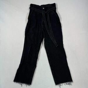 Abercrombie & Fitch Jeans Womens 28/6 Black Mom Straight Paperbag Belt High Rise